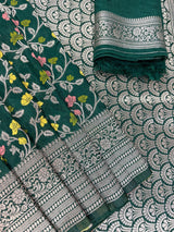 Green Dupion Banarasi saree in banarasi semi dupion silk with floral meenakari work — Kaash Collection