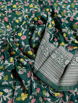 Green Dupion Banarasi saree in banarasi semi dupion silk with floral meenakari work — Kaash Collection