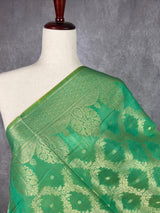 Green Semi Banarasi Floral Jaal dupatta in banarasi silk (non-pure) with handloom zari jaal weaving — Kaash Collection