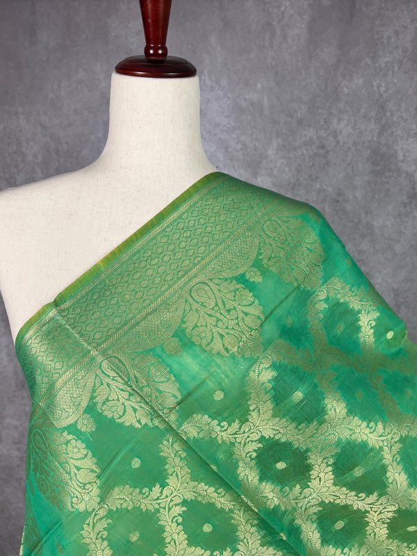 Green Benarasi Handwoven Semi Banarasi Silk Dupatta | Zari Work | Dupatta | Stole | Dupatta for Gifts - Kaash