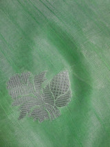 Green Color Banarasi Silk Cotton Saree with Sliver Zari Borders and Floral Buttas - Kaash