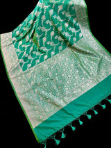Green Color Banarasi Silk Saree with Floral Jaal in Muted Gold Zari - Kaash