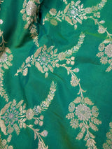 Green Color Banarasi Silk Saree with Floral Jaal in Muted Gold Zari - Kaash