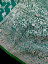Green Color Banarasi Silk Saree with Floral Jaal in Muted Gold Zari - Kaash