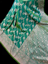 Green Color Banarasi Silk Saree with Floral Jaal in Muted Gold Zari - Kaash