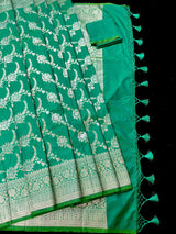 Green Color Banarasi Silk Saree with Floral Jaal in Muted Gold Zari - Kaash