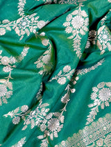Green Color Banarasi Silk Saree with Floral Jaal in Muted Gold Zari - Kaash