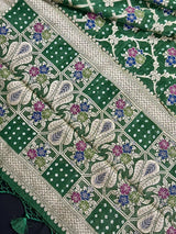 Green Banarasi Dupion Bandhej saree in banarasi semi dupion silk with bandhej tie-dye with meenakari floral & muted gold zari — Kaash Collection