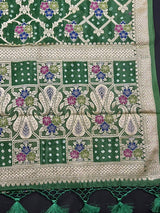 Green Banarasi Dupion Bandhej saree in banarasi semi dupion silk with bandhej tie-dye with meenakari floral & muted gold zari — Kaash Collection