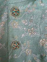 Green Color Boys 3pcs Kurta Pajama with Jacket in Floral Pattern - Kaash