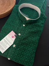 Green Color Chikankari Lucknowi Georgette Men Kurta Pajama Set with Lining - Kaash