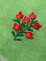Green Cotton Tissue saree in cotton with floral embroidery with tissue borders — Kaash Collection