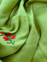 Green Cotton Tissue saree in cotton with floral embroidery with tissue borders — Kaash Collection