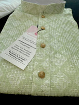 Light Green / Pastel Green men's kurta pajama in soft butter silk with floral digital prints with thread & sequin — Kaash Collection