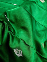 Green Banarasi saree in handloom banarasi mashru saree with muted gold zari on mashru handloom — Kaash Collection