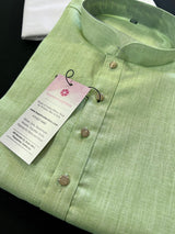 Powder Bluish White men's kurta pajama in pure linen cotton with premium linen cotton with fancy buttons — Kaash Collection