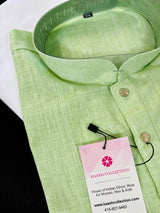 Powder Bluish White men's kurta pajama in pure linen cotton with premium linen cotton with fancy buttons — Kaash Collection