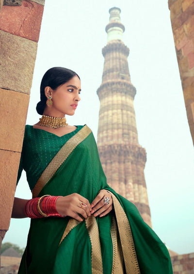 Green Dola Art Silk with Lace Borders saree in dola art silk with lace borders on dola art silk — Kaash Collection
