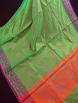 Green Color Soft Banarasi Cotton Tissue Silk Saree with Antqiue Zari - Kaash
