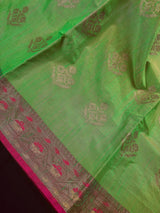 Green Color Soft Banarasi Cotton Tissue Silk Saree with Antqiue Zari - Kaash