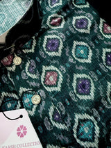 Green Ikkat men's kurta pajama in soft silk (non-pure, crepe-like) with ikkat digital print — Kaash Collection