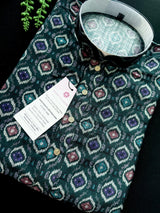 Green Ikkat men's kurta pajama in soft silk (non-pure, crepe-like) with ikkat digital print — Kaash Collection