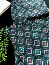 Green Ikkat men's kurta pajama in soft silk (non-pure, crepe-like) with ikkat digital print — Kaash Collection