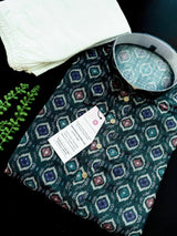 Green Ikkat men's kurta pajama in soft silk (non-pure, crepe-like) with ikkat digital print — Kaash Collection