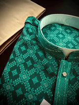 Green Color Soft Satin Silk Kurta with Zari Butti Weave - Kaash