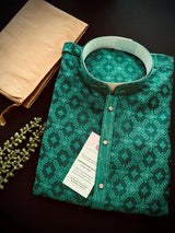 Green Color Soft Satin Silk Kurta with Zari Butti Weave - Kaash