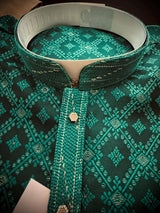 Green Color Soft Satin Silk Kurta with Zari Butti Weave - Kaash