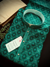 Green Color Soft Satin Silk Kurta with Zari Butti Weave - Kaash