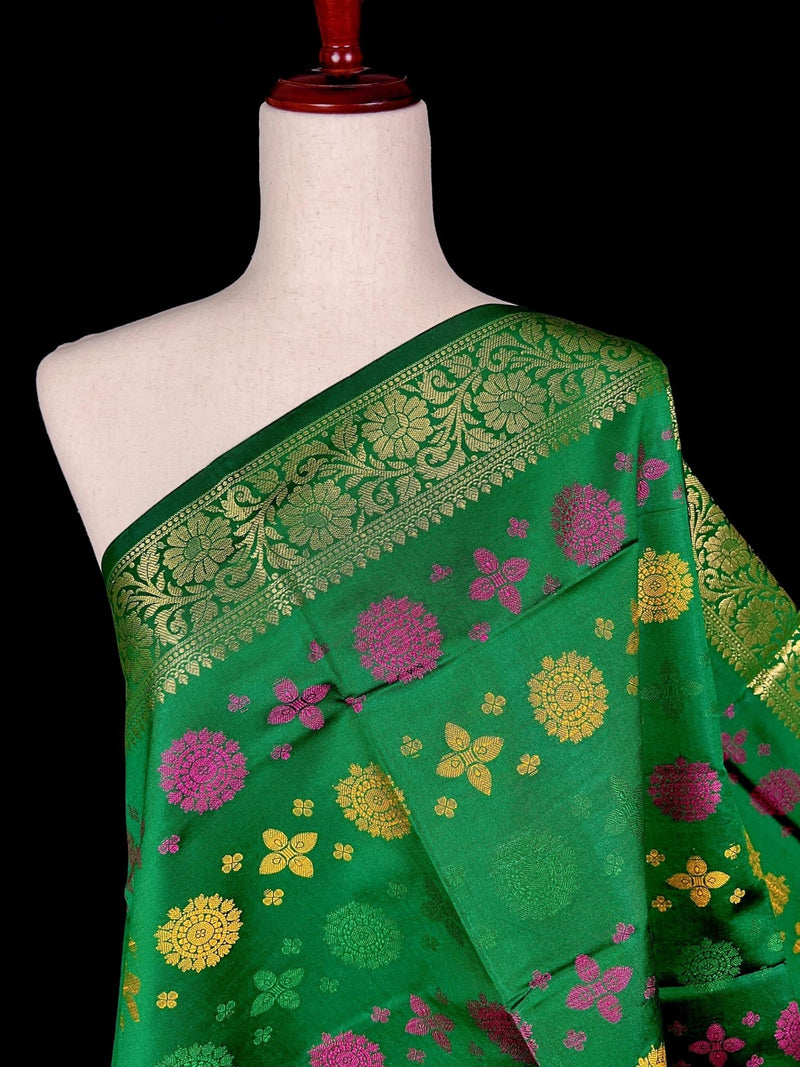 Green Soft Silk Meenakari Chakras dupatta in banarasi silk (non-pure) with multi-color meenakari chakras — Kaash Collection