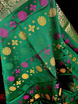 Green Soft Silk Meenakari Chakras dupatta in banarasi silk (non-pure) with multi-color meenakari chakras — Kaash Collection