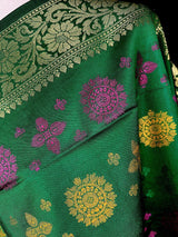 Green Soft Silk Meenakari Chakras dupatta in banarasi silk (non-pure) with multi-color meenakari chakras — Kaash Collection
