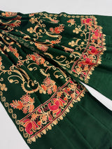 Bottle Green pashmina wool Kashmiri shawl with floral aari embroidery — Kaash Collection