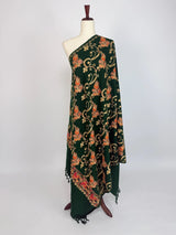 Bottle Green pashmina wool Kashmiri shawl with floral aari embroidery — Kaash Collection