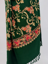 Bottle Green pashmina wool Kashmiri shawl with floral aari embroidery — Kaash Collection
