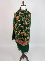 Bottle Green pashmina wool Kashmiri shawl with floral aari embroidery — Kaash Collection
