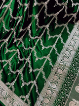 Green Handloom Mashru Silk Saree with Muted Gold Zari Weave Necklace Design - Kaash
