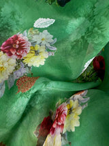Silk Mark Certified Green Pure Banarasi Kora saree in pure banarasi kora organza silk with antique & silver zari handwoven — Kaash Collection