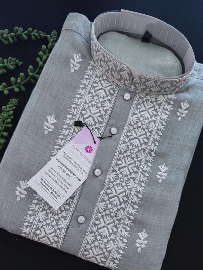 Grey Color 100 Percent Premium Cotton Kurta with Pajama - Kaash