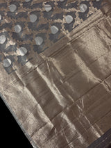 Pastel Grey Linen Silk saree in linen silk with banarasi border with floral jaal weave — Kaash Collection