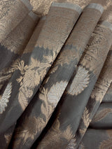 Pastel Grey Linen Silk saree in linen silk with banarasi border with floral jaal weave — Kaash Collection