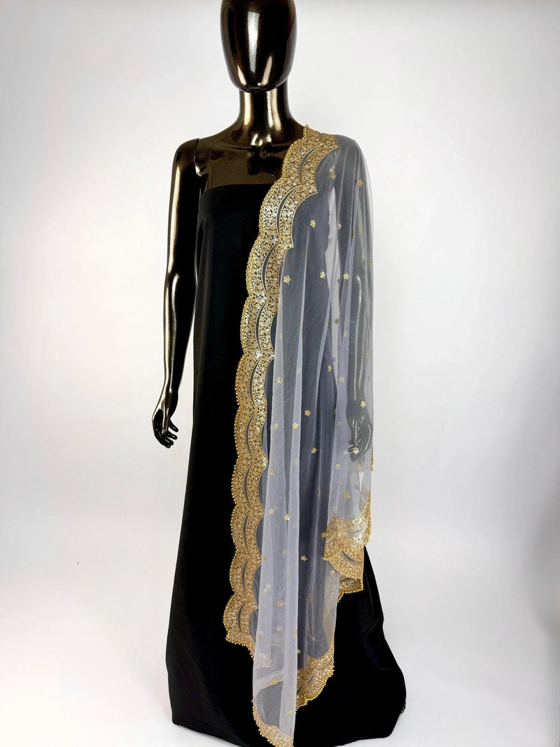Light Grey net dupatta with zari, sequin & beads — Kaash Collection