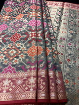 Grey Color Pure Banarasi Cotton Saree with Meenakari Resham Weave - Kaash