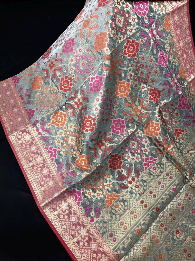 Grey Color Pure Banarasi Cotton Saree with Meenakari Resham Weave - Kaash