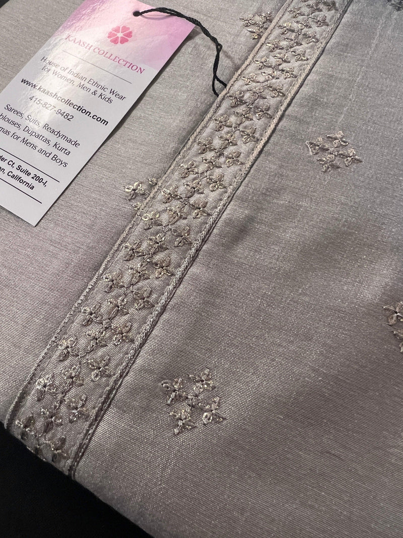Grey Color Silk Men Kurta Pajama Kurta Pajama Set | Hand Embroidery with Sequin Work | Kurta Pajama for Wedding | Mens Kurta in USA - Kaash