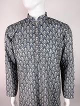 Grey Designer Party and Wedding Wear Men's Kurta with Digital Prints in Soft Butter Silk with Sequence Work - Kaash