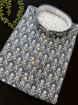 Grey Designer Party and Wedding Wear Men's Kurta with Digital Prints in Soft Butter Silk with Sequence Work - Kaash